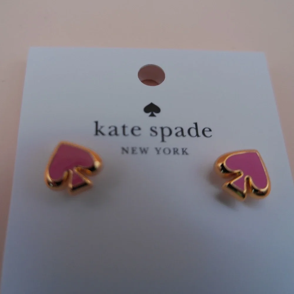 Kate Spade Everyday Spade Pink Enamel Stud Earrings Y2K Coquette Gold NEW